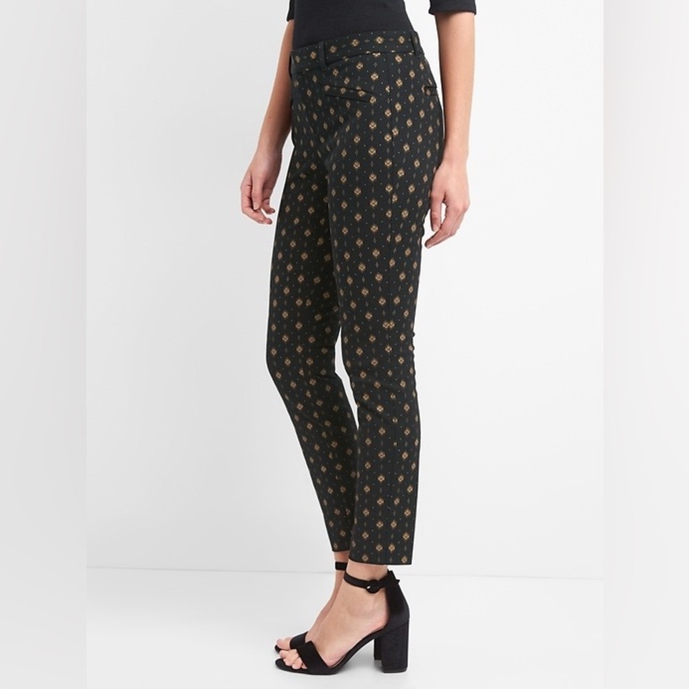 GAP Black and Gold Ankle Cropped Cigarette Trousers with Metallic Pattern